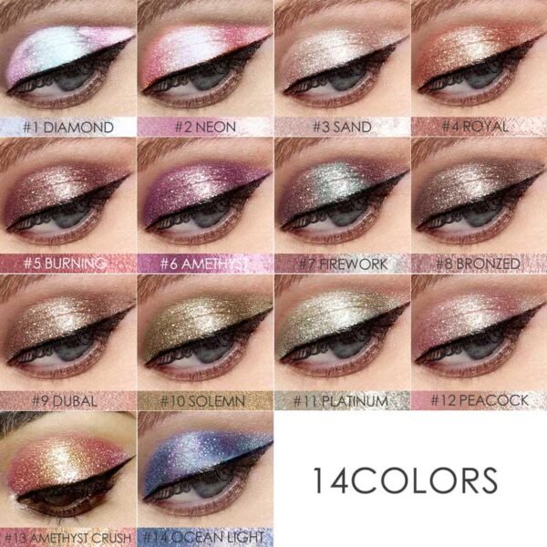 FOCALLURE 14 Farben Flüssigkeit Pigment Lidschatten Ozean Licht Wasserdicht Glitter Schimmer Highlighter Erhellen Make-Up Flüssigkeit Lidschatten - Image 5