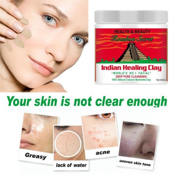 Skin Care Indian Healing Clay Facial Mask Blackhead Remover Deep Cleansing Brightens Skin Tone Shrink Pores Moisturizing Masks - Image 5