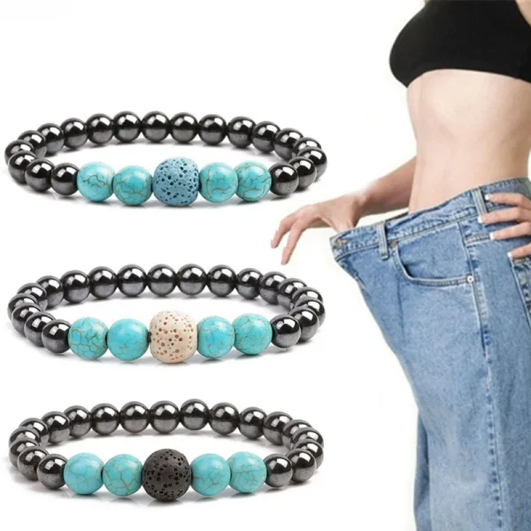 1Pc Weight Loss Stone Magnetic Therapy Slimming Bracelets Health Care Magnetic Hematite Stretch Beaded Bracelets For Men Women