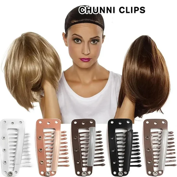 3.8cm 10 Teeth Strong Chunni Clips With Safety Pins Metal Baking Varnish DIY Hair Clip Fix Your Wig Multipurpose Hair Accessorie