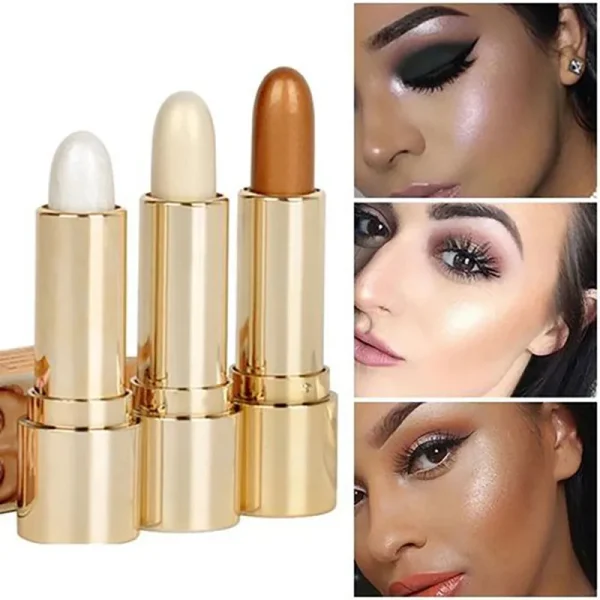 3 Colors 3D Face Brighten Highlighter Bar Cosmetic Face Contour Bronzer Shimmer Highlighter Stick Concealer Cream Makeup tool - Image 2