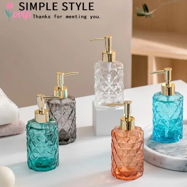 350ml Multi-color Glass Soap Dispenser Thickened Glass Bottle Shampoo Shower Gel Press Bottle Bathroom Accessories