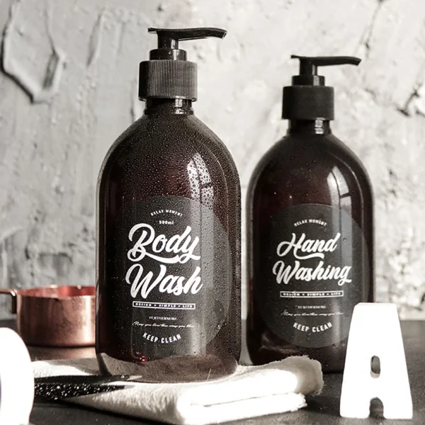 500ml PET Liquid Soap Bottle Brown Bathroom Shower Gel Refillable Bottle Shampoo Conditioner Container Lotion Press Dispenser