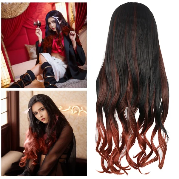 Black Gradient Orange Long Curly Hair Color Matching Cos Wig Suitable For All Kinds Of Activities Comic Shows Use