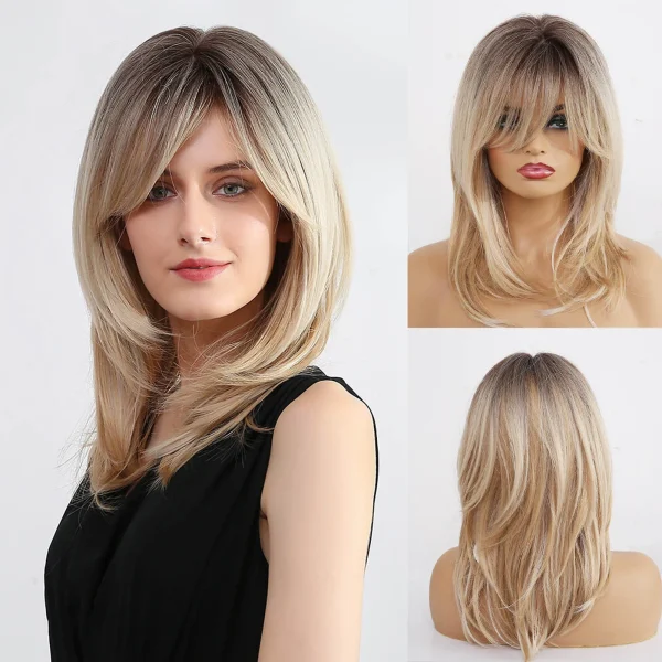 Brown Mixed Natural Blonde Wavy Synthetic Hair Wigs With For Women High Temperature Silk Rose Mesh Head Cover - Image 4