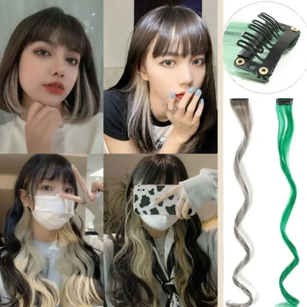 Colored Hair Piece Attractive Reusable Highlight Extensions Hair Women Long Curl Hanging Ear Wig for Girls - Image 5