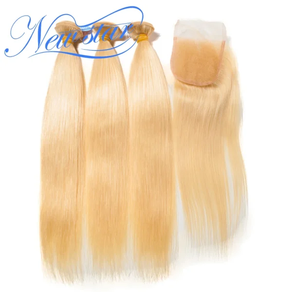 New Star Hair 613 Straight Bundles With Closure 3Pcs Honey Blonde Remy Hair Extenions And Closure 100{3f6430b6ec9b4f0b2c7ac8f208ecbbd21e2c674bf82f681950acf19b23ef2182} Brazilian Human Hair Weft - Image 2