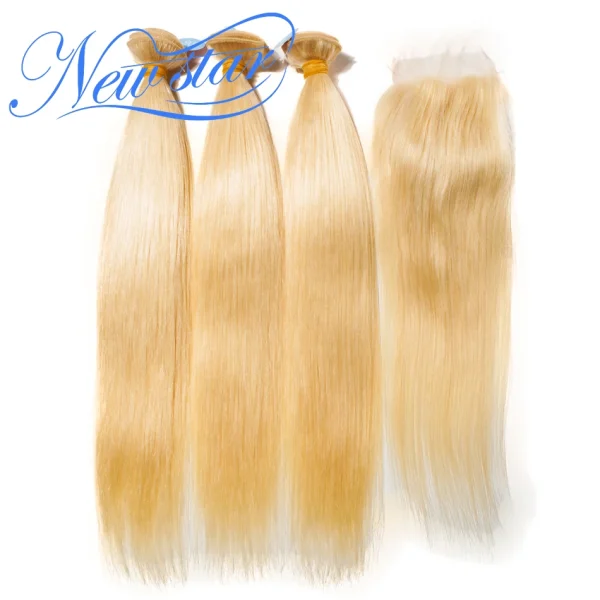 New Star Hair 613 Straight Bundles With Closure 3Pcs Honey Blonde Remy Hair Extenions And Closure 100{3f6430b6ec9b4f0b2c7ac8f208ecbbd21e2c674bf82f681950acf19b23ef2182} Brazilian Human Hair Weft - Image 5