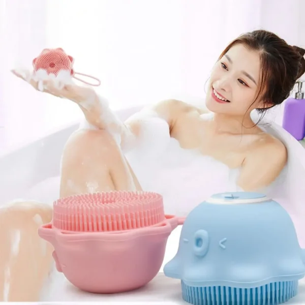Silicone Body Brush Shower Scrubber with Shower Gel Dispenser Function Soft Bath Massage Exfoliating Cleaning for Women Men