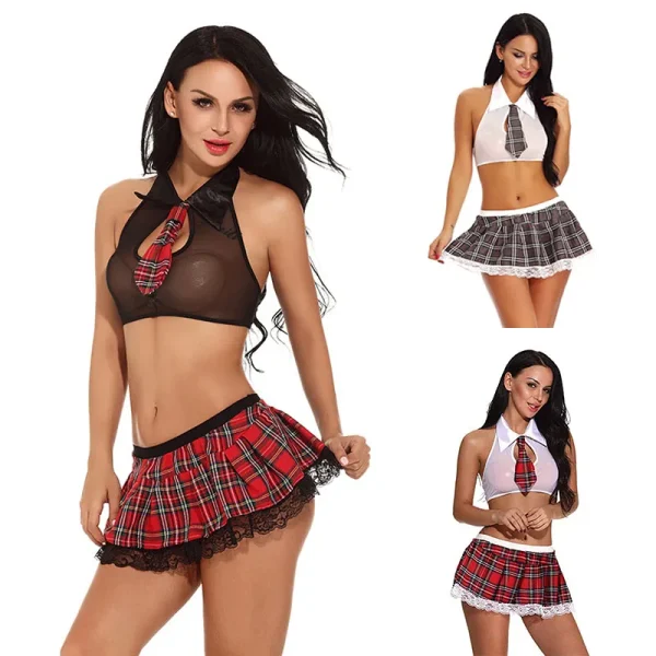 Student Schoolgirl Cosplay Role Play Women Sexy Naughty Lingerie Costumes Plaid Skirt Roleplay Sex Uniform Erotic Costume