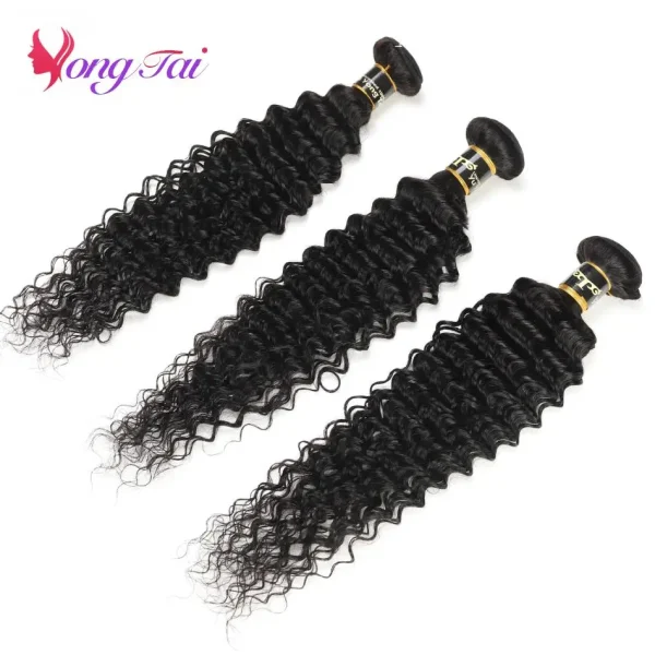 YuYongtai Brazilian Hair Weave 4 Bundles With Lace Closure 4x4 Deep Curly Human Hair Extenions Natural Color Non-Remy Hair - Image 2