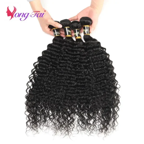 YuYongtai Brazilian Hair Weave 4 Bundles With Lace Closure 4x4 Deep Curly Human Hair Extenions Natural Color Non-Remy Hair - Image 3