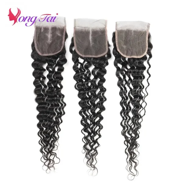 YuYongtai Brazilian Hair Weave 4 Bundles With Lace Closure 4x4 Deep Curly Human Hair Extenions Natural Color Non-Remy Hair - Image 5
