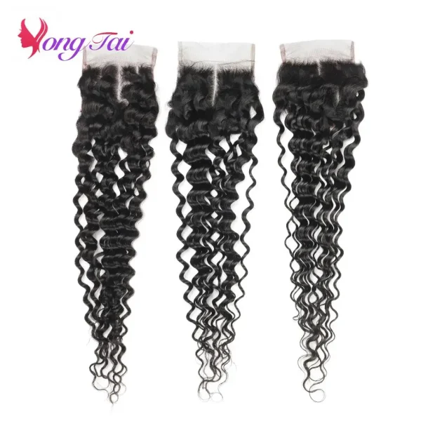 YuYongtai Brazilian Hair Weave 4 Bundles With Lace Closure 4x4 Deep Curly Human Hair Extenions Natural Color Non-Remy Hair - Image 6