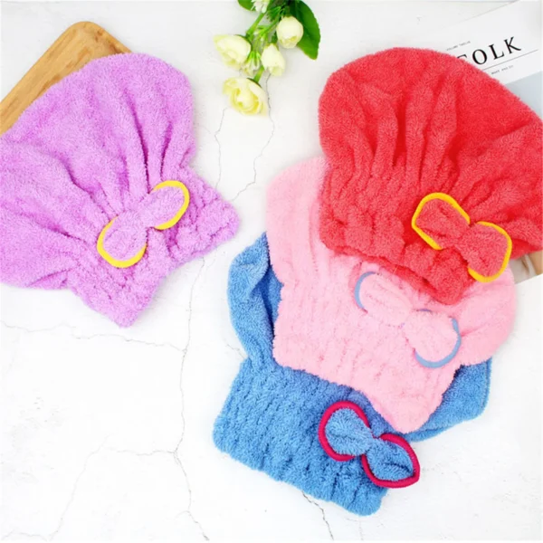 Microfibre Quick Hair Drying Bath Towel Spa Bowknot Wrap Towel Cap Bathroom Accessories Bonnets For Women Designer Shower Cap - Image 2